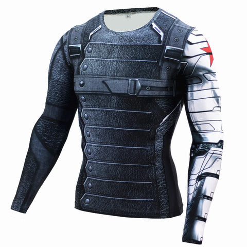 New Superhero Winter Soldier Bucky Anime 3D T Shirt Fitness Men Crossfit T-Shirt Long Sleeve Compression Shirt