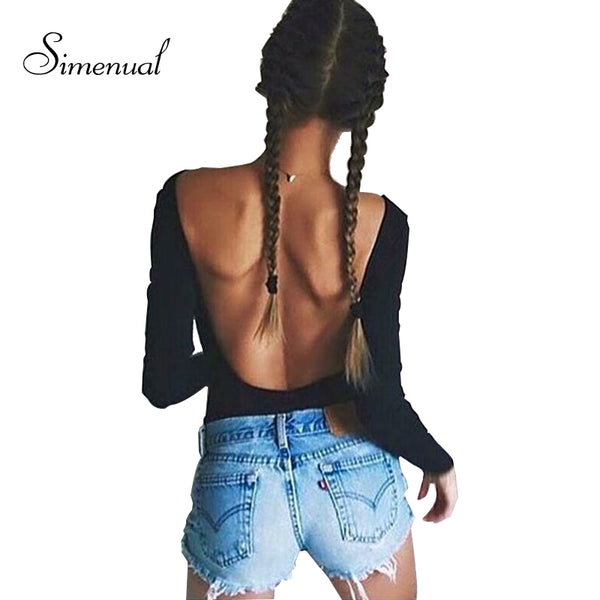 Backless long sleeve autumn bodysuit women 2017 bandage fitness slim black jumpsuits bodysuits sexy hot bodycon overalls clothes