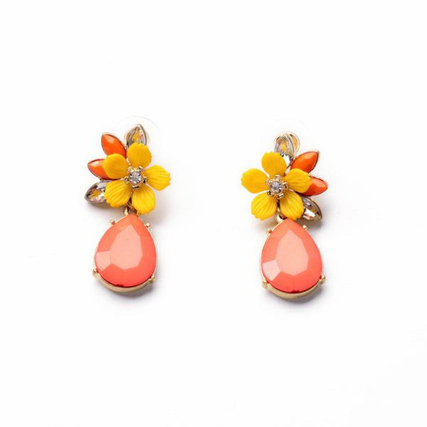 KISS ME Jewelry 2017 Graceful Pink Water Drop Yellow Resin Flower Earrings for Women Fashion Drop Earrings Accessories