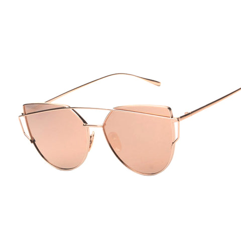 Cat eye Women Sunglasses 2017 New Brand Design Mirror Flat Rose Gold Vintage Cateye Fashion sun glasses lady Eyewear UV400