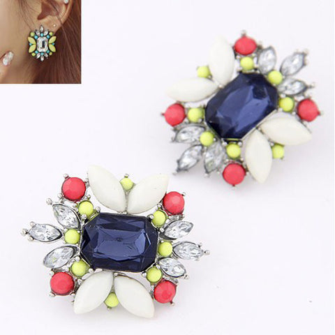 Tomtosh New 2016 Fashion Alloy Candy Color Flower Bohemian Stone Earrings Ear Pin for women jewelry Free shipping