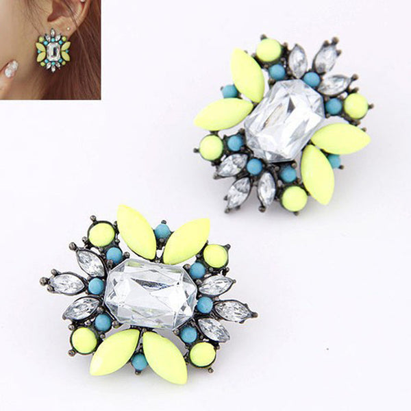 Tomtosh New 2016 Fashion Alloy Candy Color Flower Bohemian Stone Earrings Ear Pin for women jewelry Free shipping
