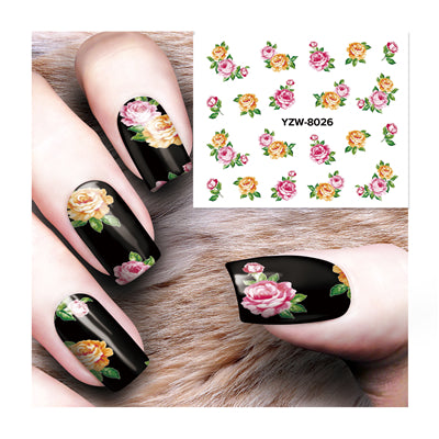 ZKO 1 Sheet Optional Water Decal Nail Art Water Transfer Gothic Blooming Flower Sticker Stamping For Nails Art Stamp