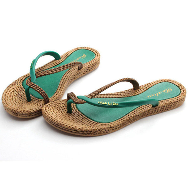 2017 New Fashion Sandalias Women Shoes Flip Flops  Beach Summer Shoes Flats Female Woman  Green Beige Sandals Sapato Feminino