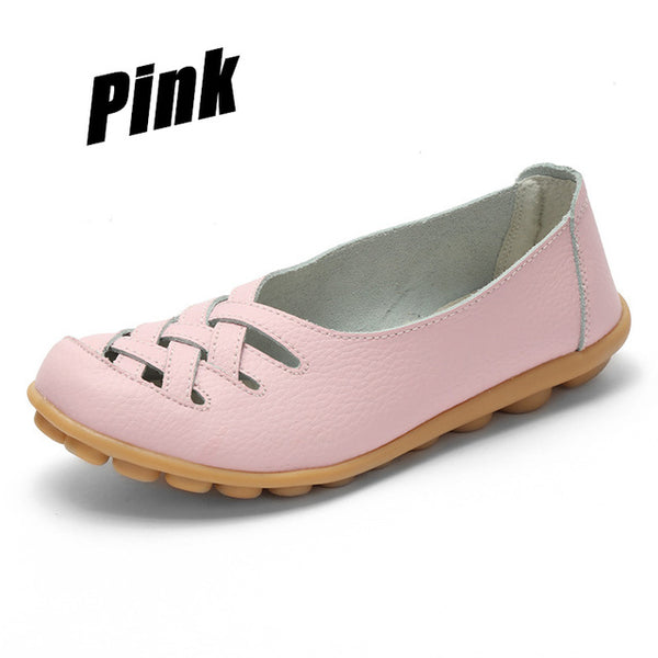 New Fashion Women Female Shoes Flats Girl Sandals Rubber Pigskin Spring Round Toe Split Cow Leather Slip On Superstar AHE-1199