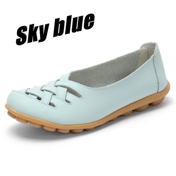 New Fashion Women Female Shoes Flats Girl Sandals Rubber Pigskin Spring Round Toe Split Cow Leather Slip On Superstar AHE-1199