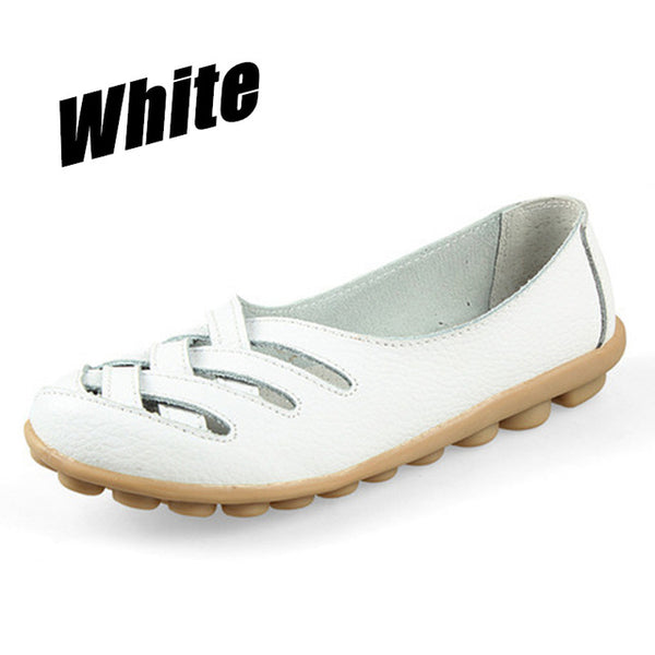 New Fashion Women Female Shoes Flats Girl Sandals Rubber Pigskin Spring Round Toe Split Cow Leather Slip On Superstar AHE-1199