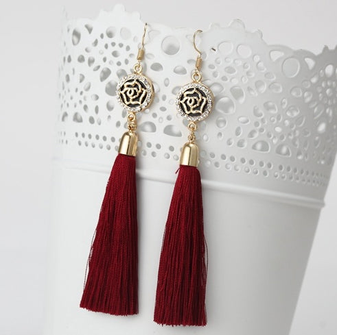 New Tassel Long Earrings For Women Bijoux Fashion Jewelry Wholesale Rose Flower Rhinestone Dangle Earrings Brincos Pendientes