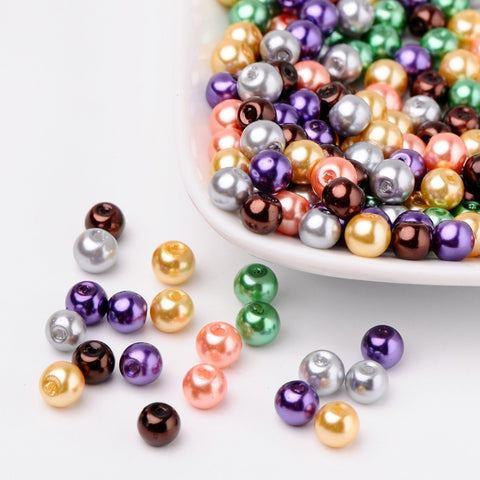 4mm 6mm 8mm Mixed Color Pearlized Glass Pearl Beads for Jewelry Making Hole: 1mm
