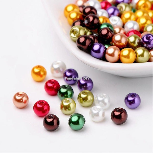 4mm 6mm 8mm Mixed Color Pearlized Glass Pearl Beads for Jewelry Making Hole: 1mm