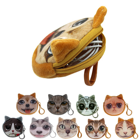 1Pc Kids Cute Cat Dog Face Zipper Case Coin Womens Purse Wallet Makeup Bag Pouch New