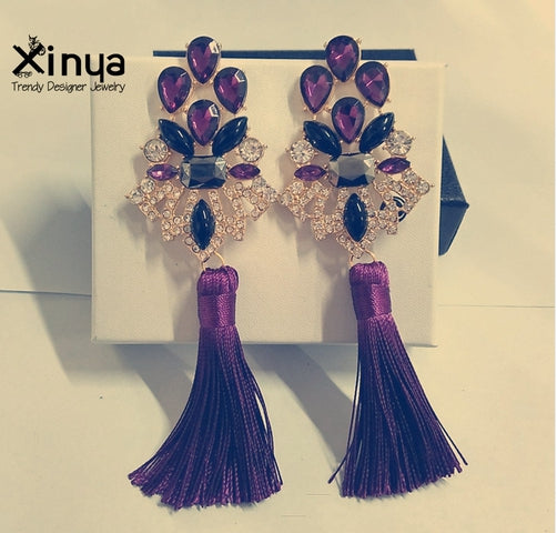 Brincos Grandes Trendy 2017  Big Crystal Long Water Drop Tassel Earrings for Women statement bohemia earrings