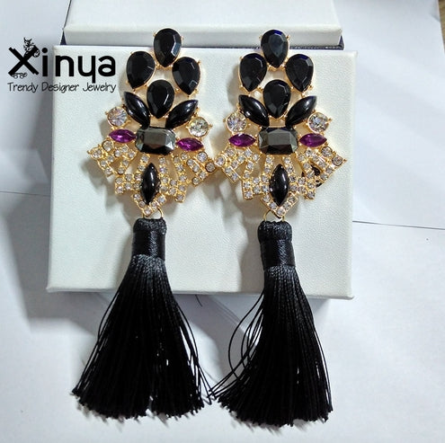 Brincos Grandes Trendy 2017  Big Crystal Long Water Drop Tassel Earrings for Women statement bohemia earrings