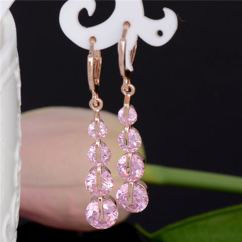 SHUANGR Gold-Color pink/black/green/blue/red/white Cubic Zirconia Women's jewelry Drop Earrings CZ Earrings