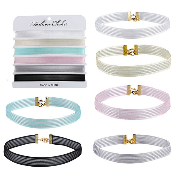 NAIZHU Lace Velvet White Choker Necklace For Women Harajuku Ribbons Collar Necklaces Jewerly 6PC/SET