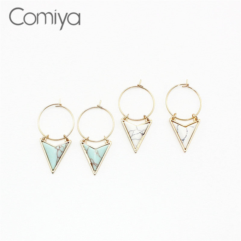 Comiya Triangle Geometric White Stones Marble Pendants Drop Earrings For Women Dangle Earring Stone Decoration Brincos