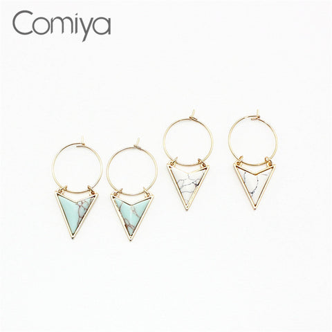 Comiya Triangle Geometric White Stones Marble Pendants Drop Earrings For Women Dangle Earring Stone Decoration Brincos