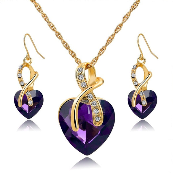 SZELAM 2016 Crystal Heart Necklace Earrings Jewellery Set for Women Bridal Wedding Accessories SET140044