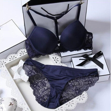 CDJLFH 2016 Intimates New women sexy Y-line straps bra set front closure bra + hollow out Panties Lace Sexy bra set