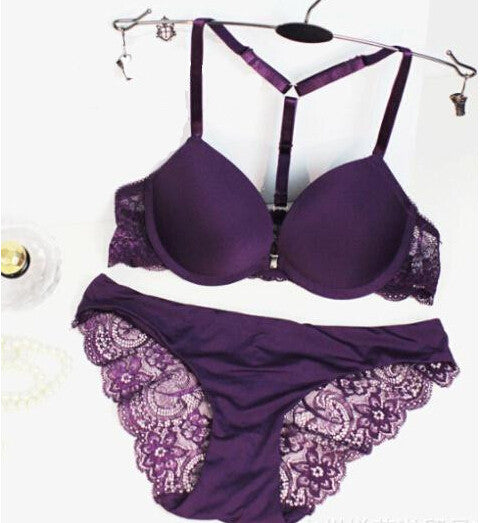 CDJLFH 2016 Intimates New women sexy Y-line straps bra set front closure bra + hollow out Panties Lace Sexy bra set