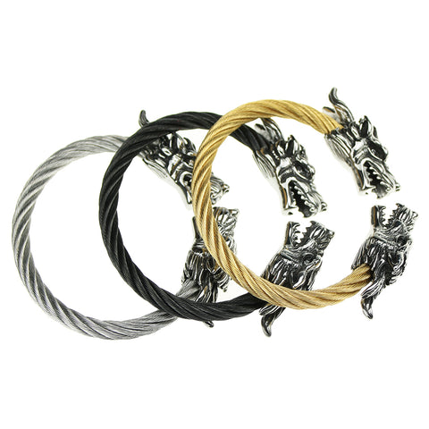 Vintage Punk 316l Stainless Steel Dragon Bracelets For Men Jewelry With Twisted Cable Bangle Mens Accessories Bracelet