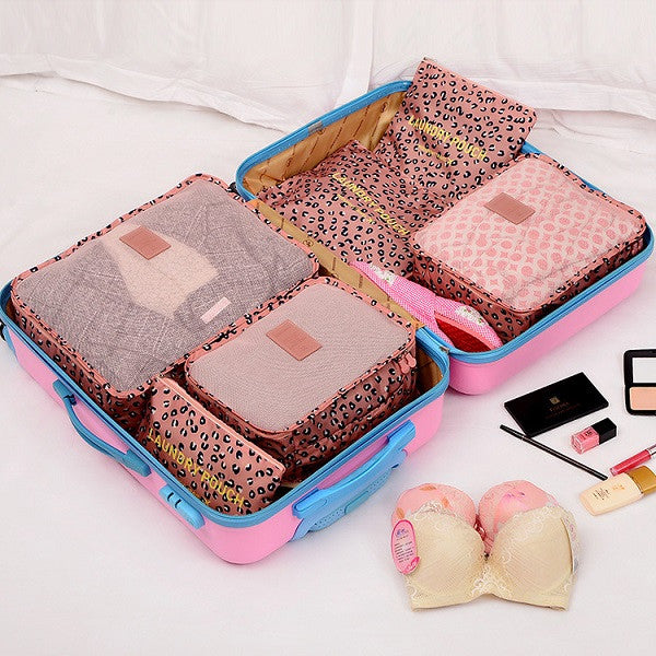 6 Pieces/Set Nylon Packing Cubes 2017 Luggage Travel Bag Floral Dot Large Capacity Of Bags Unisex Clothing Sorting Organize Bag