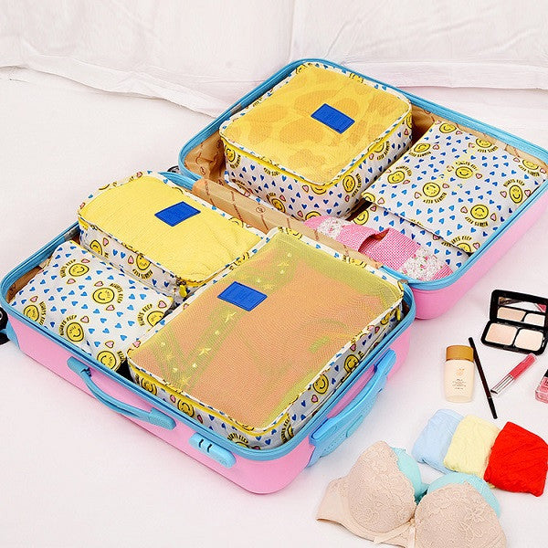 6 Pieces/Set Nylon Packing Cubes 2017 Luggage Travel Bag Floral Dot Large Capacity Of Bags Unisex Clothing Sorting Organize Bag