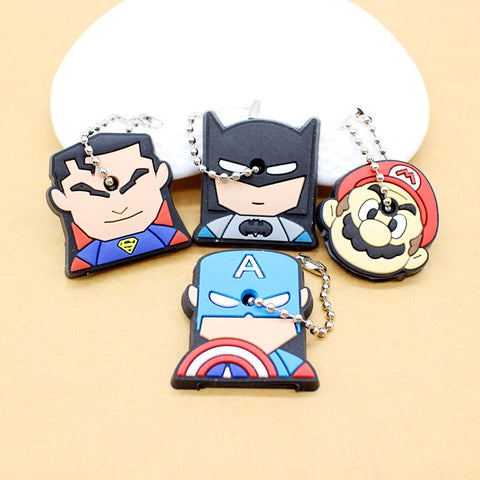cute super hero Silicone Cartoon Key Cover batman spiderman Keychain face mario Pendant captain Key Chain porte clef for women