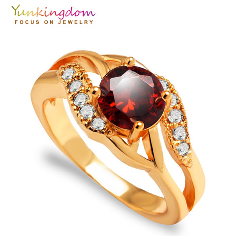 Yunkingdom elegant weeding rings for women top quality AAA cubic zirconia crystal jewelry gold-color rings wholesale