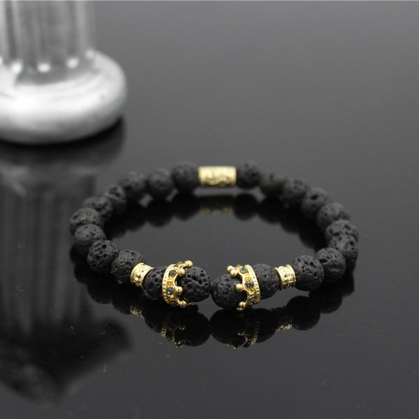 New Fashion Matte Onyx Stone Bead Bracelet For Men Popular Boys Imperial Crown Braiding Brand Macrame Charm Bracelet Gift RB2794