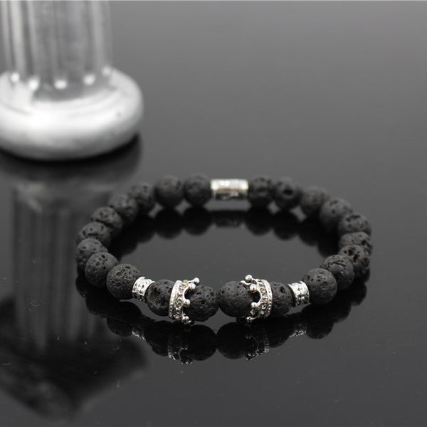 New Fashion Matte Onyx Stone Bead Bracelet For Men Popular Boys Imperial Crown Braiding Brand Macrame Charm Bracelet Gift RB2794