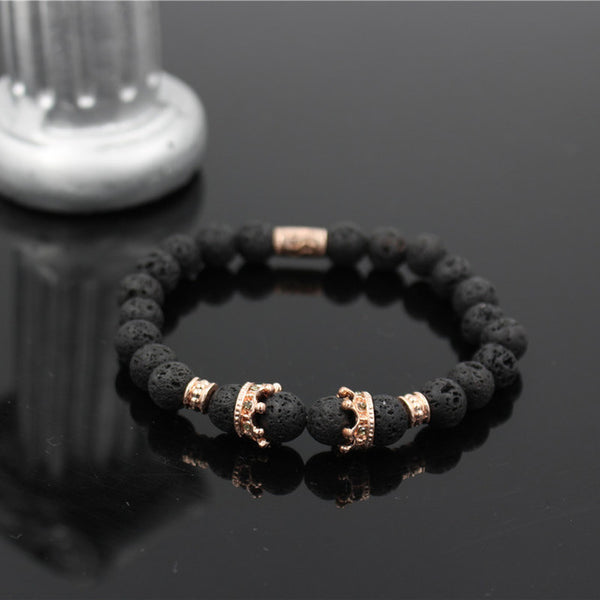 New Fashion Matte Onyx Stone Bead Bracelet For Men Popular Boys Imperial Crown Braiding Brand Macrame Charm Bracelet Gift RB2794
