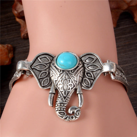 H:HYDE Women Bohemian Retro Vintage Silver Color Owl Fatima Elephant Moon Stone Charm Bracelets Bangles Boho Jewelry