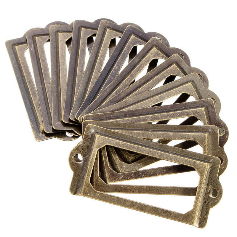 12Pcs/set Antique Brass Metal Label Pull Frame Furniture Handle File Name Card Holder For Furniture Cabinet Drawer Box Case Bin