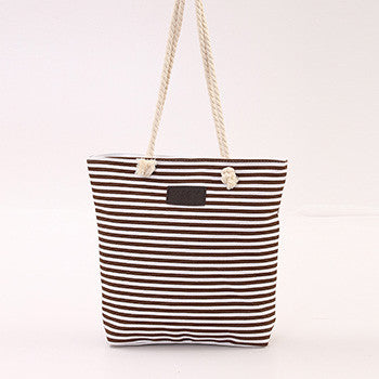 Mara's Dream Fashion Canvas Unisex Stripe Women Zipper Handbag Strap Coffee Shopping Bag Shoulder Bag Lady Bags