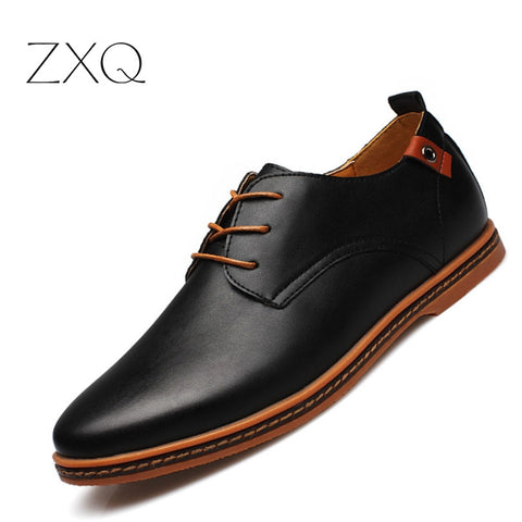 2017 Leather Casual Men Shoes Fashion Men Flats Round Toe Comfortable Office Men Dress Shoes Plus Size 38-48