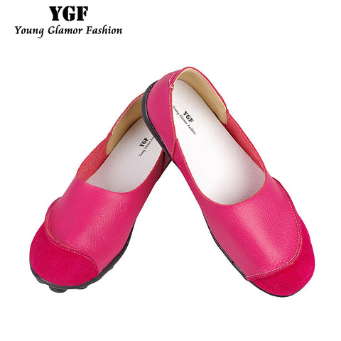 YGF 2017 Spring Womens Ballet Flats Loafers Soft Leather Flat Women's Shoes Slip on Genuine Leather Ballerines Femme Chaussures