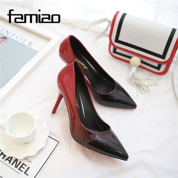 MS 2017 Women pumps Fashion pointed toe patent leather stiletto high heels shoes Spring Summer Wedding Shoes woman high heels