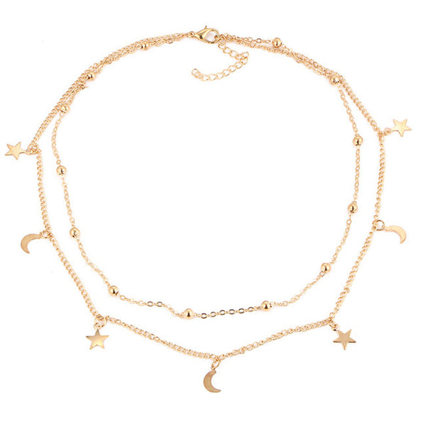 17KM Fashion Multi Layer Leaf Chain Necklaces Jewelry for Women Bohemian Blue Stone Choker Chain Jewellery Gargantilha