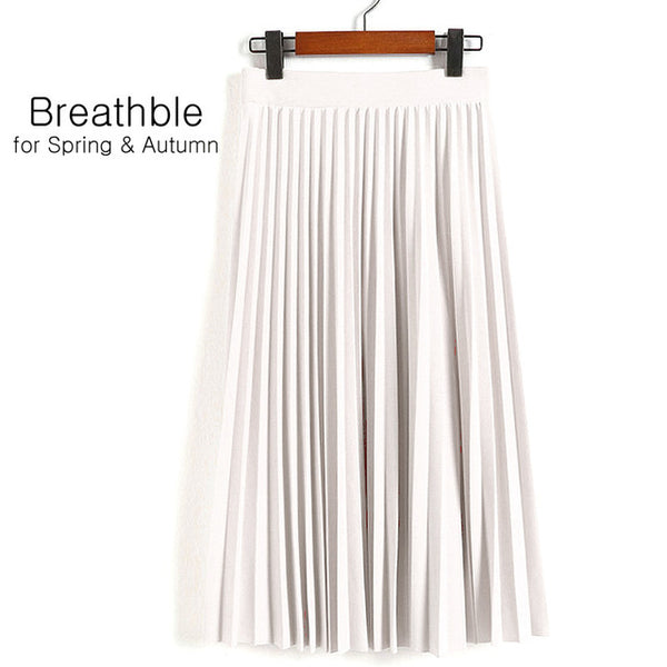 Spring Autumn New 2017 Fashion Women's High Waist Pleated Solid Color Length Elastic Skirt Promotions Lady Black Pink Party