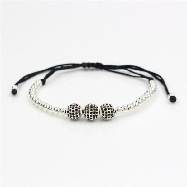 Drop Shipping Gold-Color Anil Arjandas 8mm Pave Setting Black CZ Crystal Copper Ball Bead Weave Braiding Bracelet Gift Jewelry