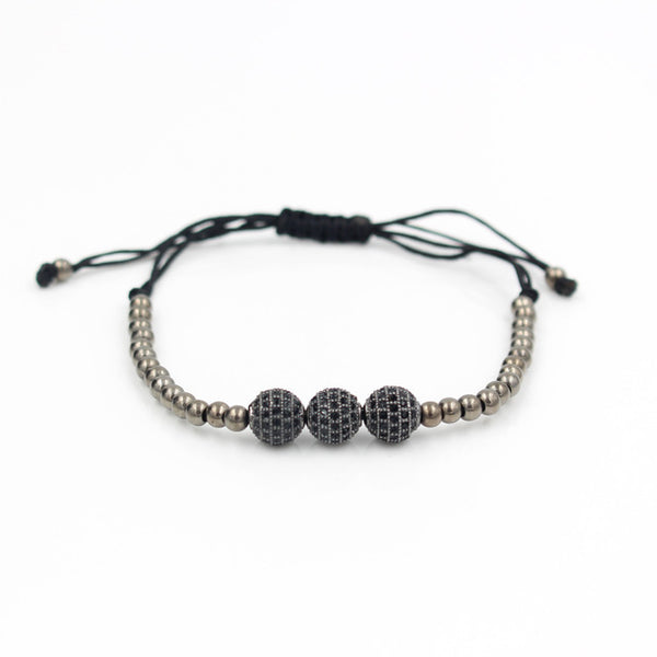 Drop Shipping Gold-Color Anil Arjandas 8mm Pave Setting Black CZ Crystal Copper Ball Bead Weave Braiding Bracelet Gift Jewelry