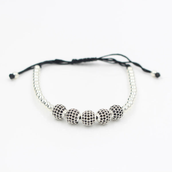 Drop Shipping Gold-Color Anil Arjandas 8mm Pave Setting Black CZ Crystal Copper Ball Bead Weave Braiding Bracelet Gift Jewelry