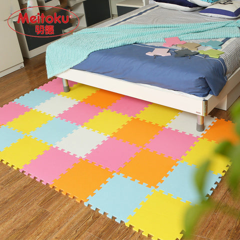 Meitoku baby EVA Foam Play Puzzle Mat/ 18 or 24/lot Interlocking Exercise Tiles Floor Carpet Rug for Kid,Each 30cmX30cm,1cmThick