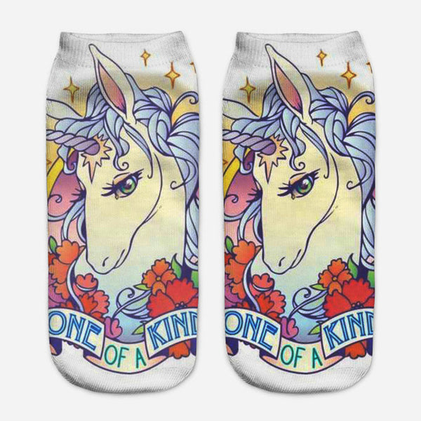 2017 Harajuku 3D Print Unicorn Socks Women Kawaii Ankle Licorne Chaussette Femme Calcetines Mujer Cute Emoji Art Socks D072