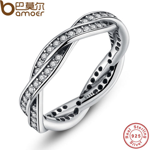 925 Sterling Silver BRAIDED PAVE SILVER RING with Clear CZ Authentic Twist Of Fate Stackable Twisted Ring Jewelry PA7116