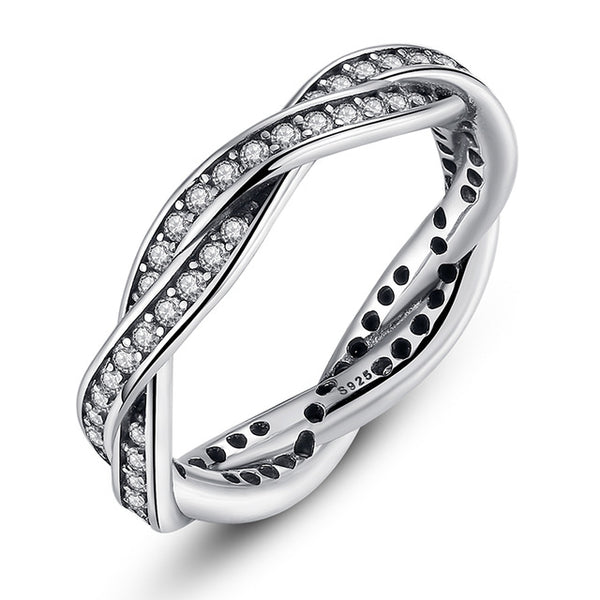 925 Sterling Silver BRAIDED PAVE SILVER RING with Clear CZ Authentic Twist Of Fate Stackable Twisted Ring Jewelry PA7116