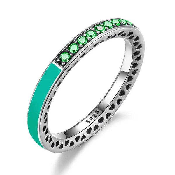 BAMOER 100% 925 Sterling Silver Radiant Hearts, Light Pink Enamel & Clear CZ Finger Ring Women Wedding Jewelry PA7603