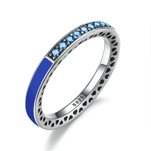 BAMOER 100% 925 Sterling Silver Radiant Hearts, Light Pink Enamel & Clear CZ Finger Ring Women Wedding Jewelry PA7603