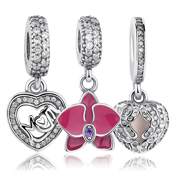 Original 925 Sterling Silver Radiant Orchid Snowflake MOM Daisy Pendant Beads Fit  Charm Bracelet Jewelry Accessories